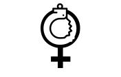 Icon of a femme gender symbol with a handcuff around it.