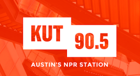 Logo of KUT. White text on red background.