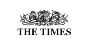 Logo of the UK's The Times. Black text on white background with a lion seal over the text. 