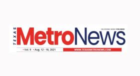 Logo of DallasMetroNews, featuring a Texas tag line and red and blue text over white background.