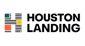 The words "houston landing" in black text