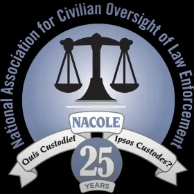 NACOLE Icon. Scales icon with a white ribbon at the bottom of it.