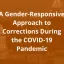 A gender responsive approach text. White text on burnt orange background.