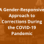 A gender responsive approach text. White text on burnt orange background.
