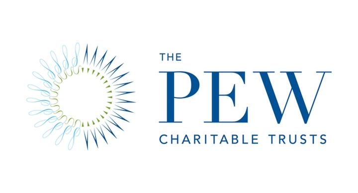 Image of Pew trust's logo. Blue text on white background.