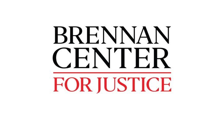 Logo for Brennan Center for Justice. Black and red text on white background.