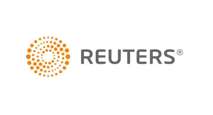 Logo of Reuters. Grey text on white backgound.