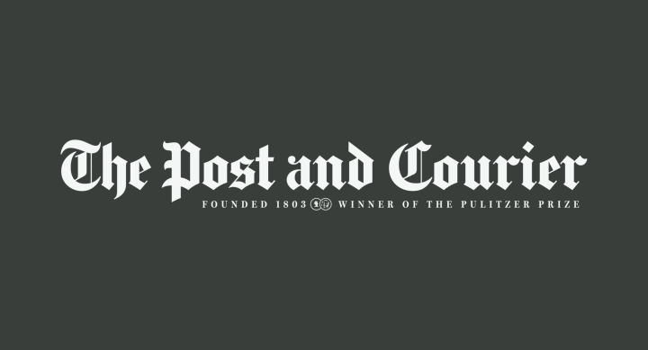The Post and Courier in white text, gray background