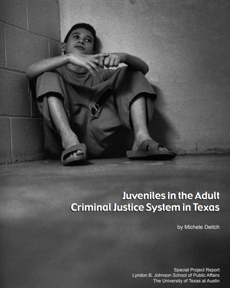 Cover of the Juveniles in the Adult Criminal Justice System in Texas report.